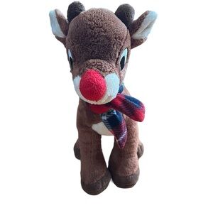 Dan Dee Plaid Scarf Rudolph Plush Stuffed Animal Toy‎ Christmas Brown 11 inch